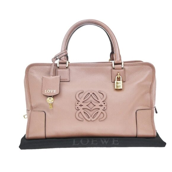 LOEWE Logo Anagram Amazona Hand Bag Leather Pink GHW Spain 18EF293 - Picture 1 of 16